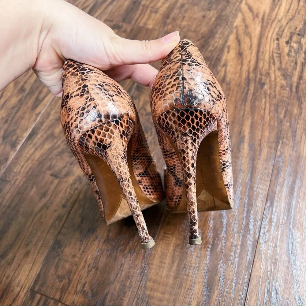 Tabitha Simmons • snakeskin pumps platform coral whipstitch ruffle stiletto